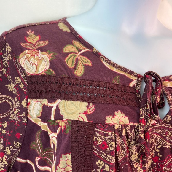 Paisley‎ Floral Crochet Trim XL Peasant Prairie Top Tie Neck Boho Laura Ingalls - Picture 2 of 12